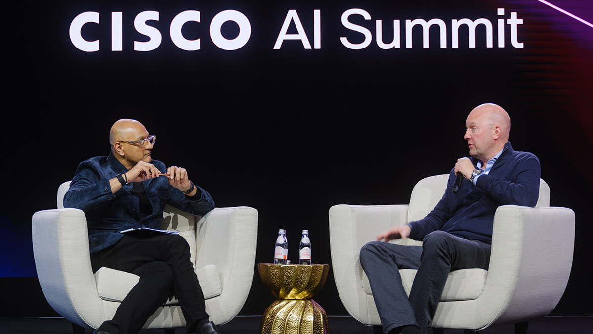 Marc Andreessen and Jeetu on stage.